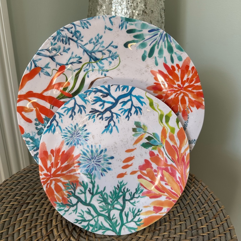 Melamine 12 piece Set includes 6 dinner plates and 6 dessert plates